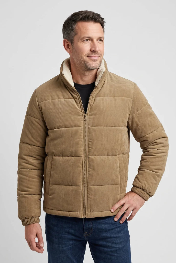Men's Puffer Jacket with Fleece Corduroy Collar