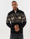 Men's Christmas Jumper Fair Isle Reindeer Cable Quarter Zip