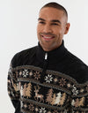 Men's Christmas Jumper Fair Isle Reindeer Cable Quarter Zip
