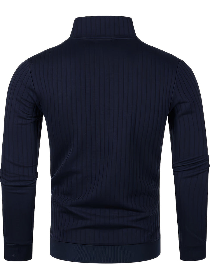 Men's Quarter-Zip Ribbed Jumper with Stand Collar