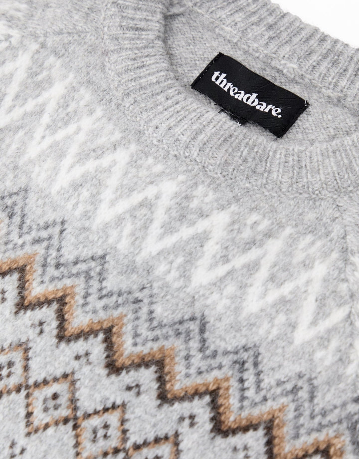 Men's Christmas Jumper Fair Isle Yoke Crew Neck in Grey