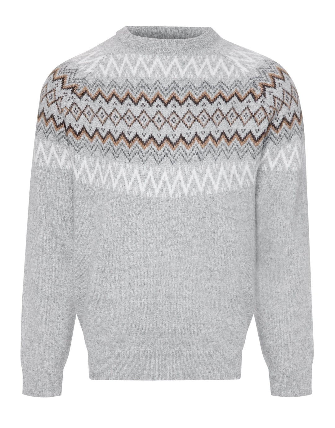 Men's Christmas Jumper Fair Isle Yoke Crew Neck in Grey