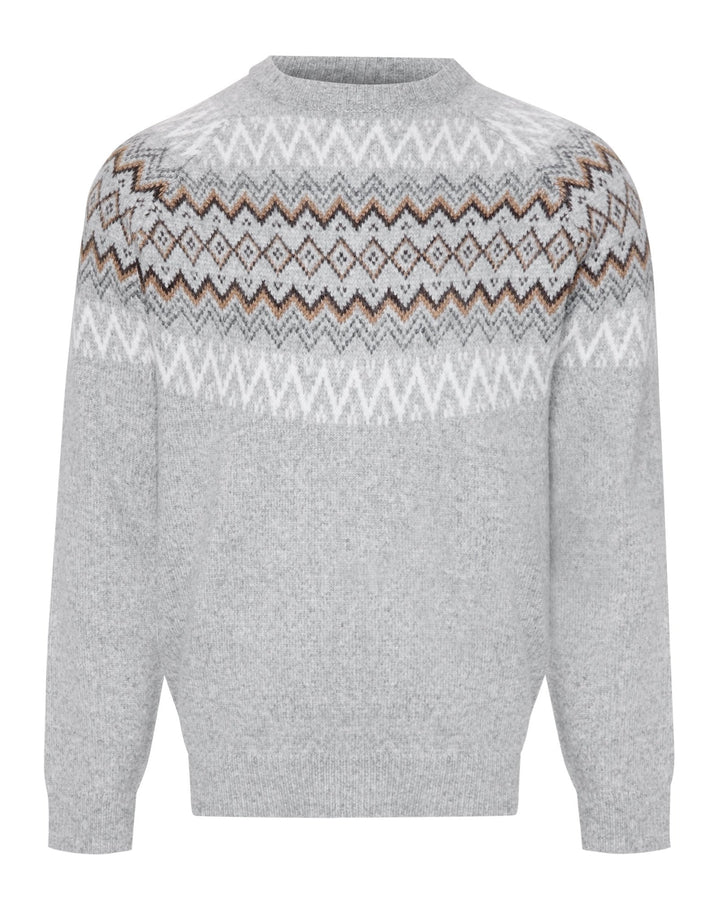 Men's Christmas Jumper Fair Isle Yoke Crew Neck in Grey