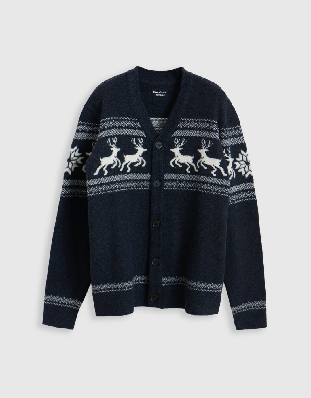 Men's Christmas Cardigan Fair Isle Reindeer Button Front
