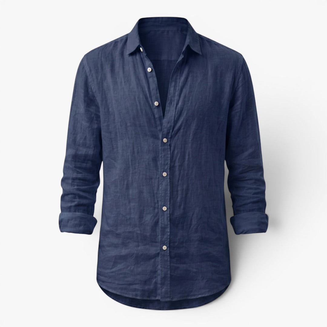 Men's Relaxed-Fit Button-Up Shirt with Roll-Up Sleeves