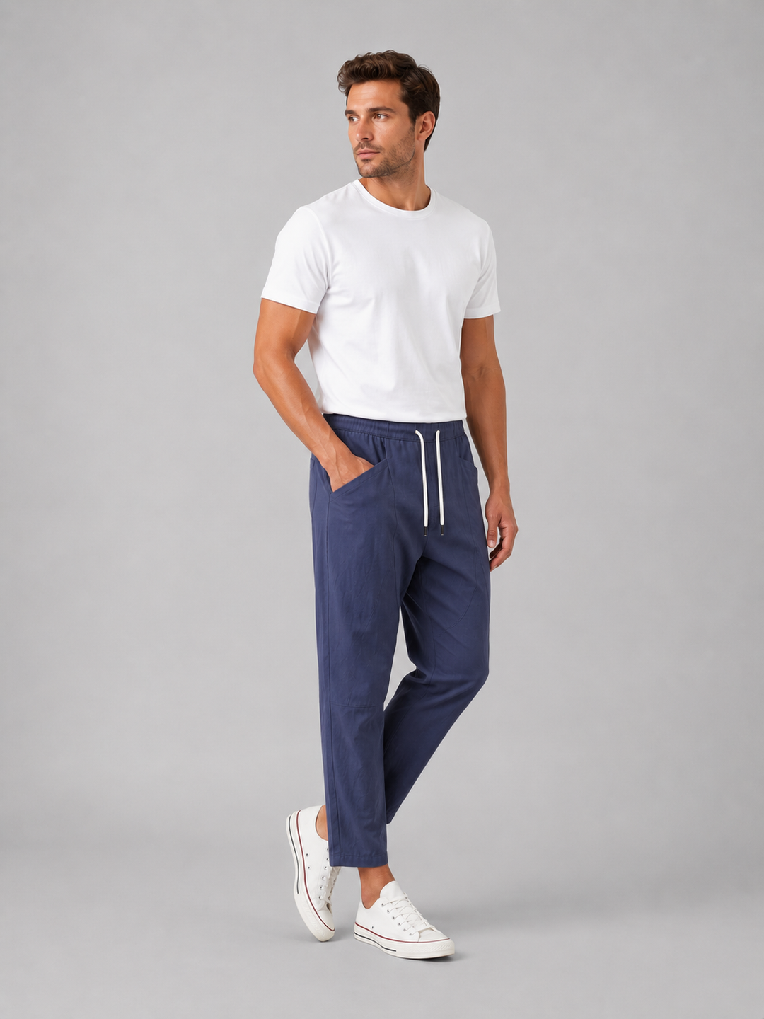 Men's Relaxed-Fit Cropped Drawstring Trousers
