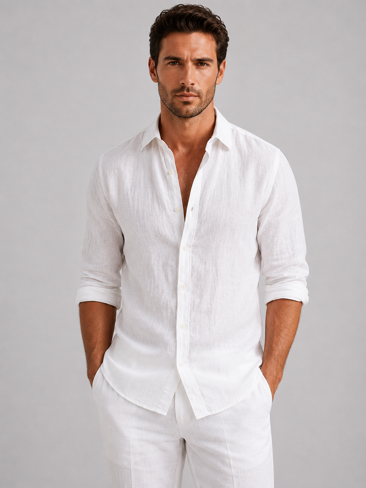 Men's Relaxed-Fit Linen-Look Button-Up Shirt