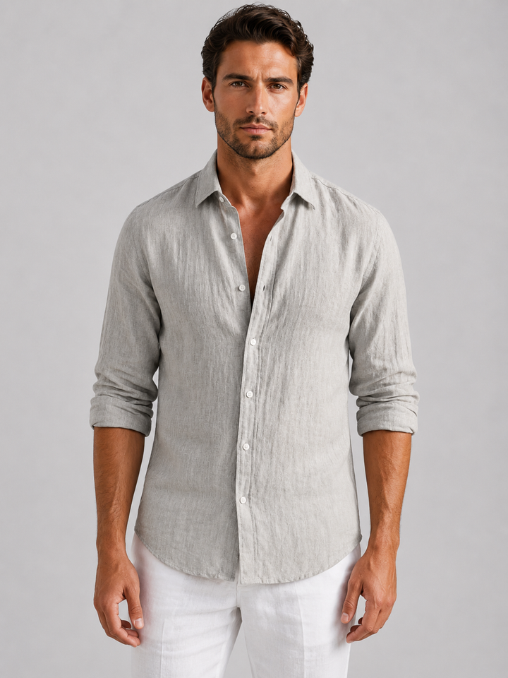 Men's Relaxed-Fit Linen-Look Button-Up Shirt