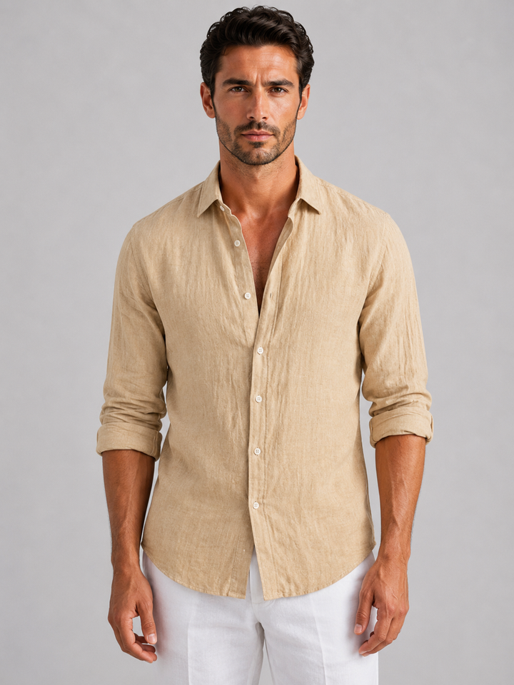 Men's Relaxed-Fit Linen-Look Button-Up Shirt