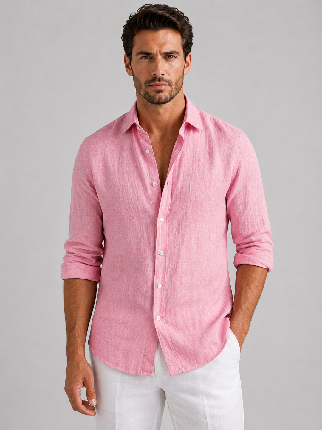 Men's Relaxed-Fit Linen-Look Button-Up Shirt