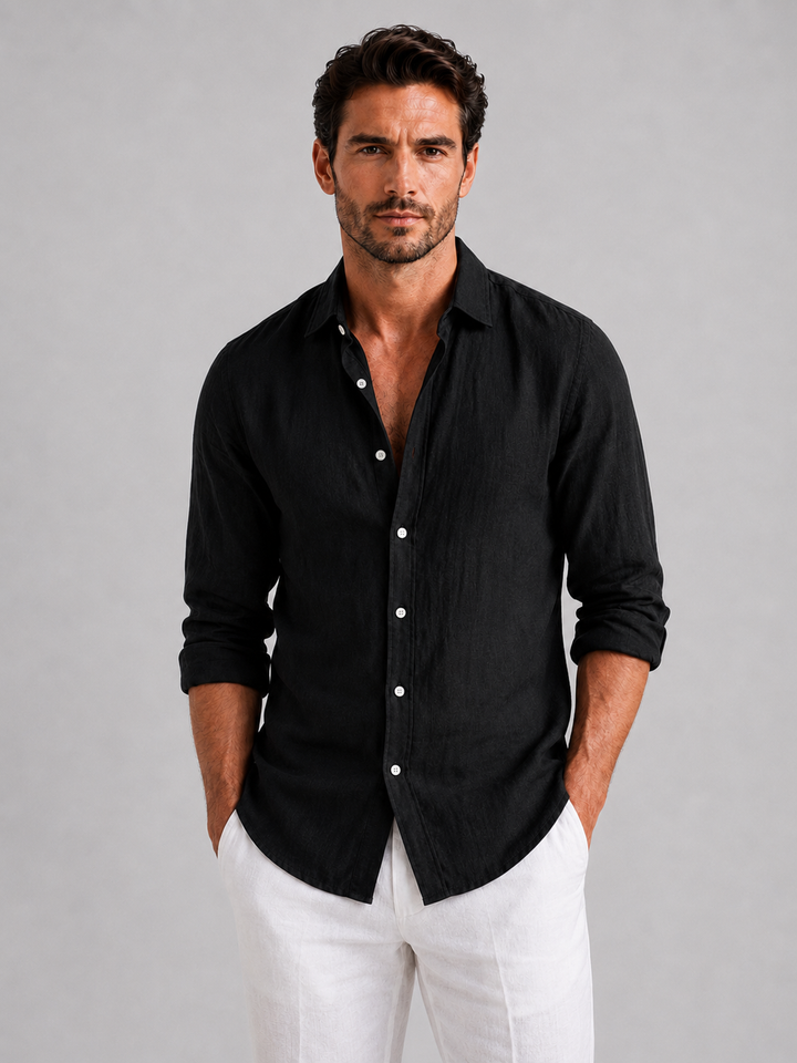 Men's Relaxed-Fit Linen-Look Button-Up Shirt