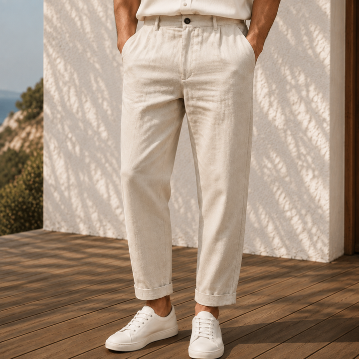 Men's Relaxed Tapered Trousers with Cuffed Hems