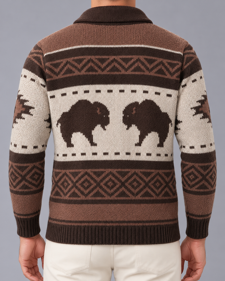 Men's Christmas Cardigan Buffalo Shawl Collar Zip Through