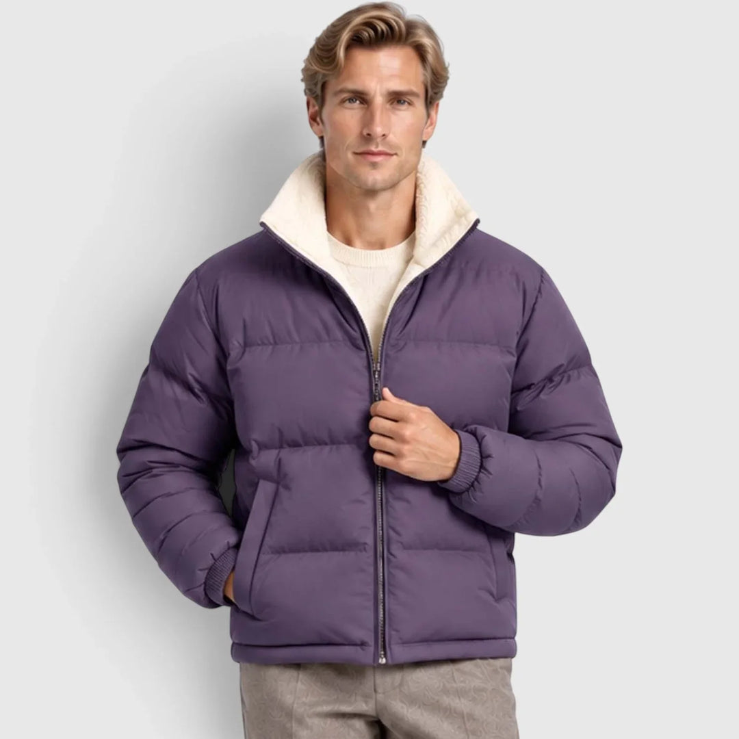 Men's Reversible Puffer Jacket with Fleece Stand Collar