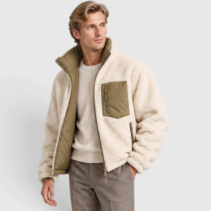 Men's Reversible Puffer Jacket with Fleece Stand Collar