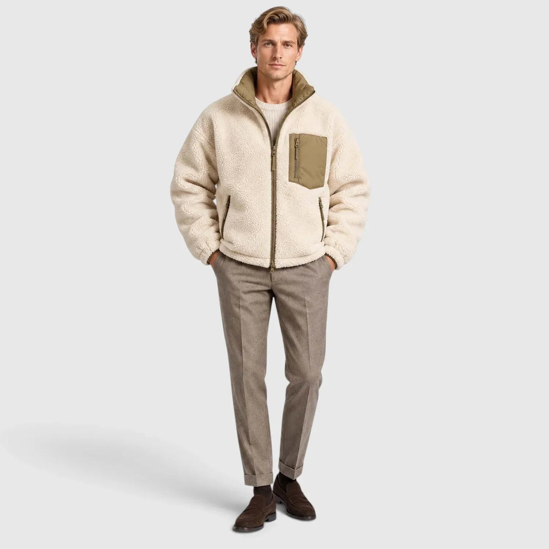 Men's Reversible Puffer Jacket with Fleece Stand Collar