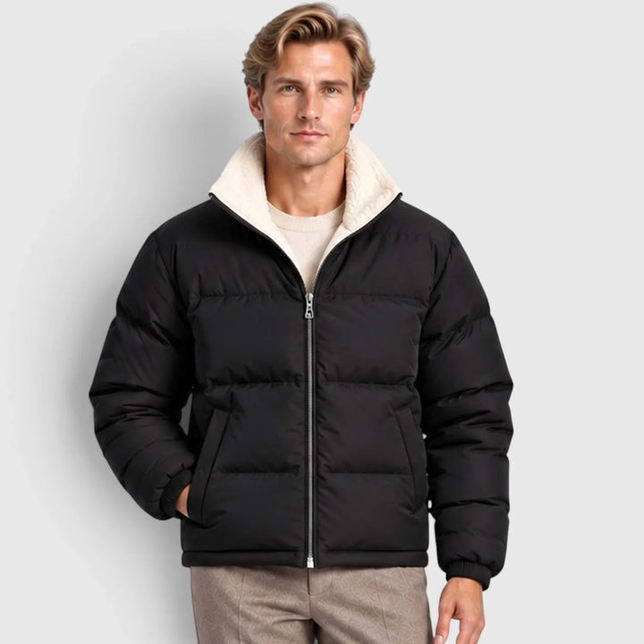 Men's Reversible Puffer Jacket with Fleece Stand Collar