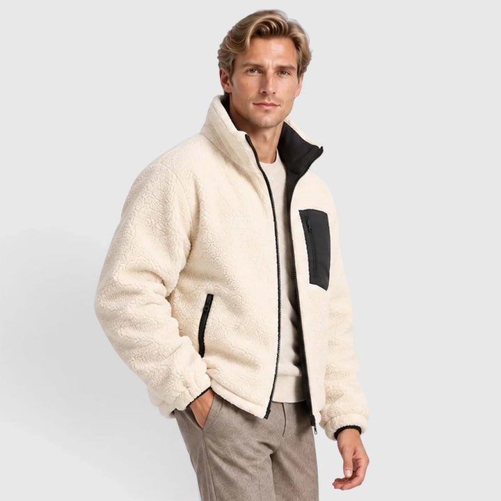 Men's Reversible Puffer Jacket with Fleece Stand Collar