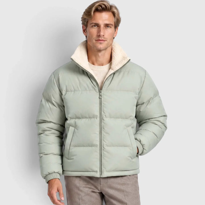 Men's Reversible Puffer Jacket with Fleece Stand Collar