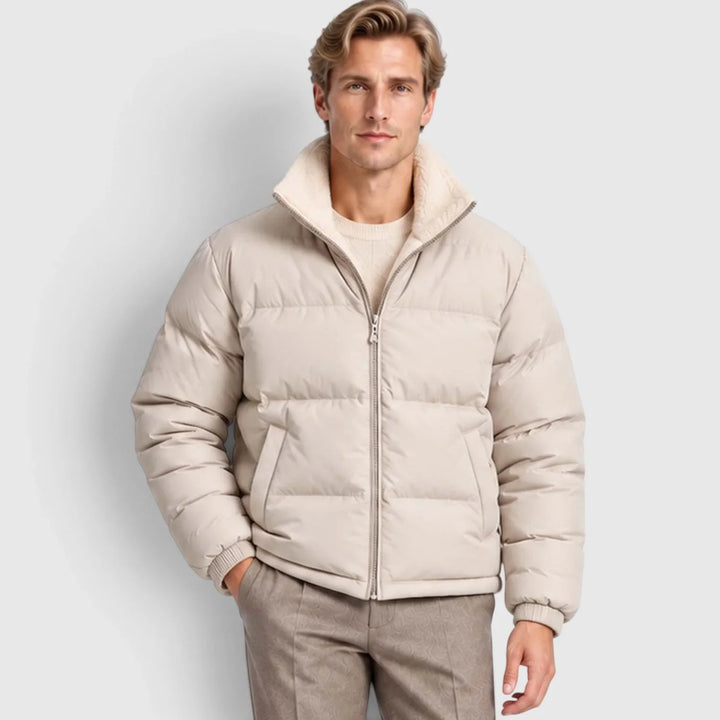 Men's Reversible Puffer Jacket with Fleece Stand Collar