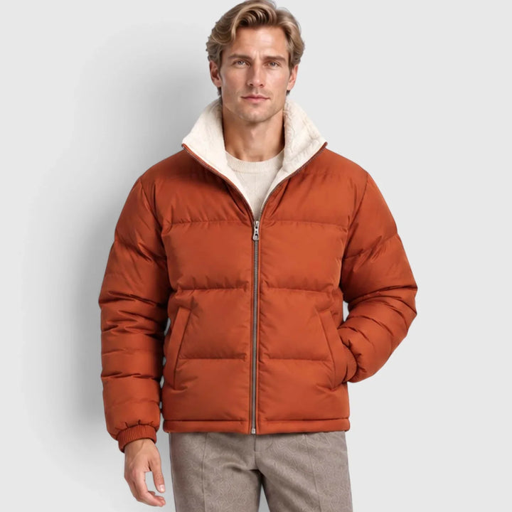 Men's Reversible Puffer Jacket with Fleece Stand Collar