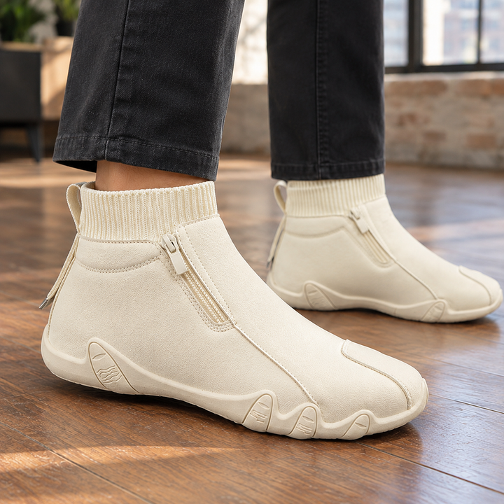 Men's Sock Collar Side Zip Faux Leather Ankle Boots