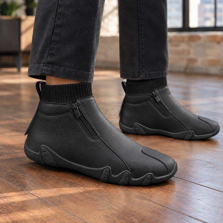 Men's Sock Collar Side Zip Faux Leather Ankle Boots