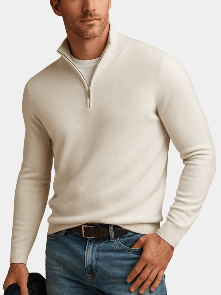 Men's Ribbed Funnel Neck Half-Zip Jumper