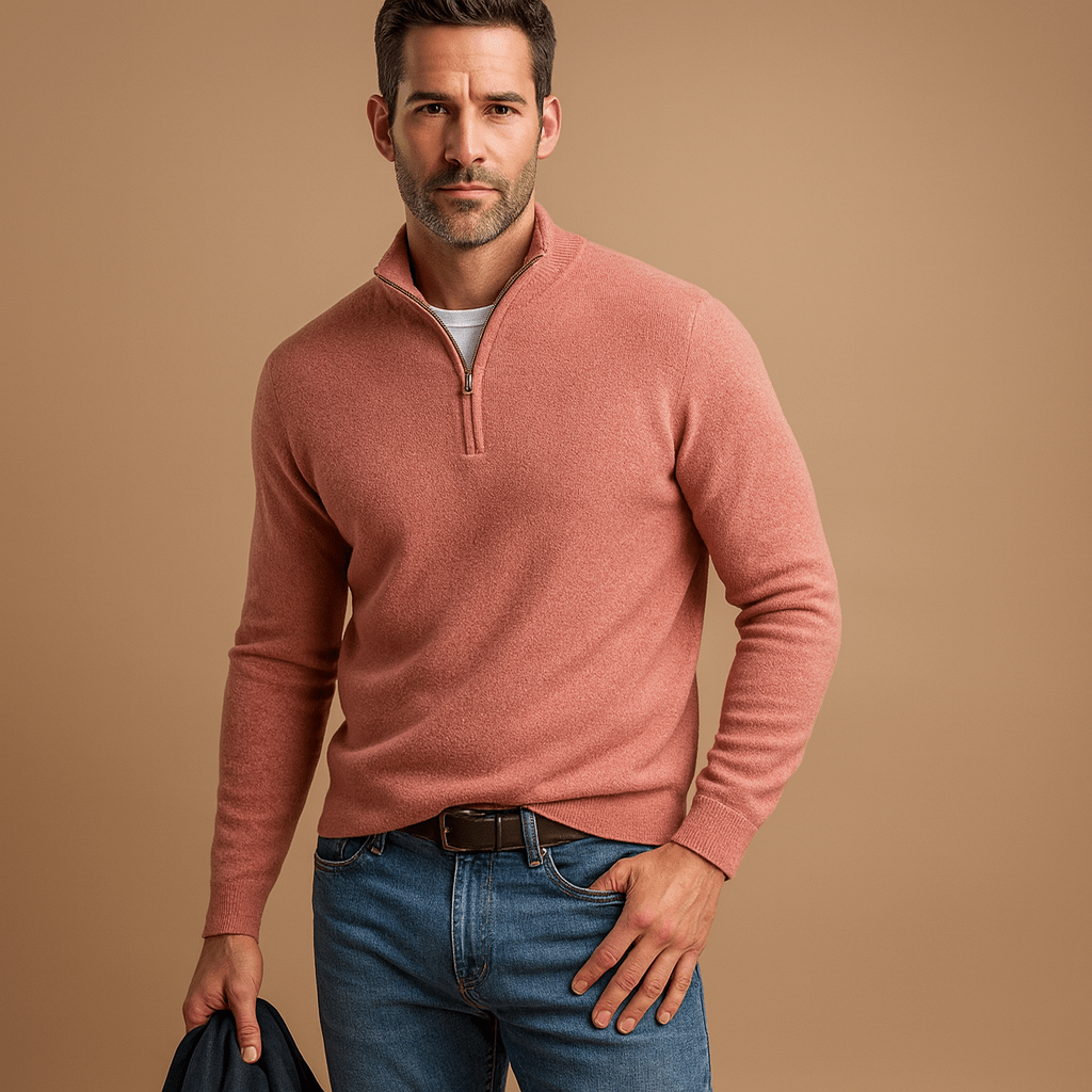Men's Ribbed Funnel Neck Half-Zip Jumper