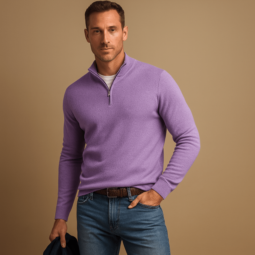 Men's Ribbed Funnel Neck Half-Zip Jumper