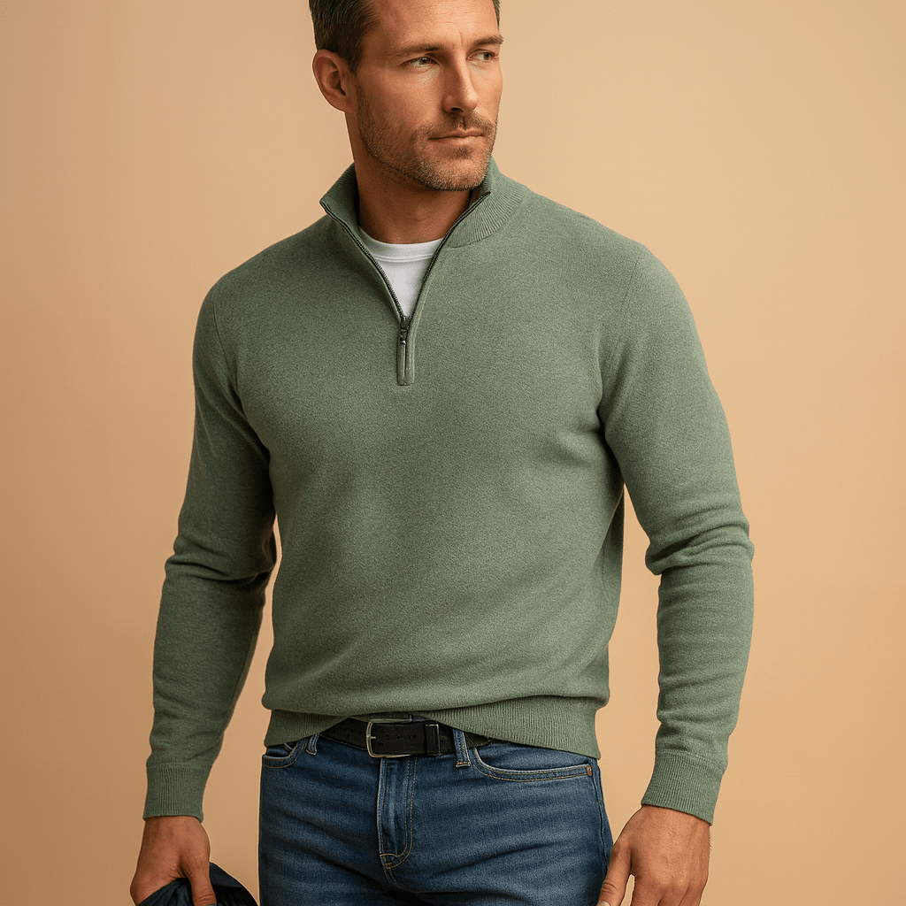 Men's Ribbed Funnel Neck Half-Zip Jumper