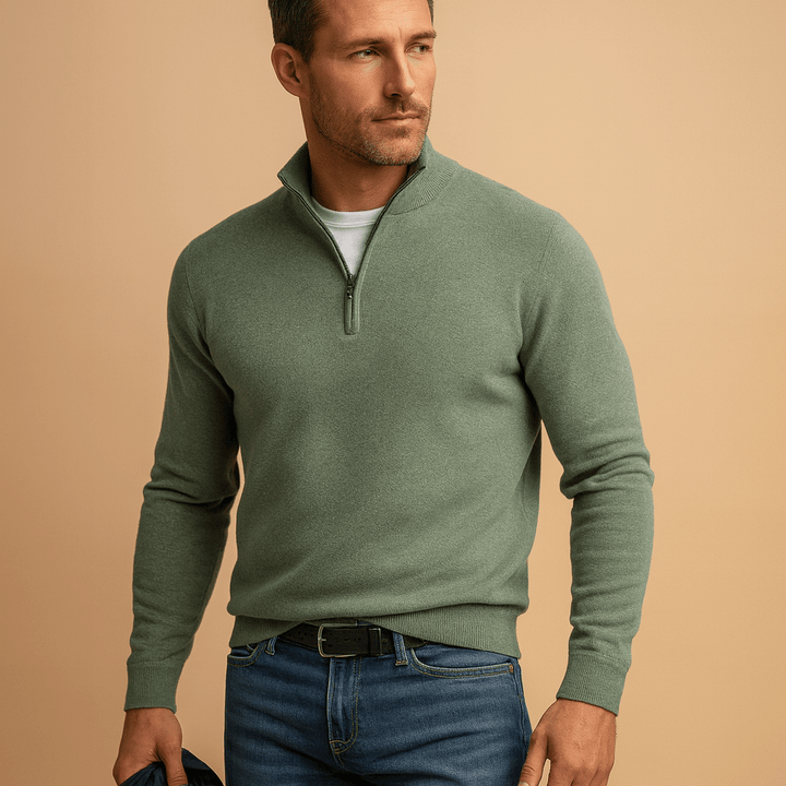 Men's Ribbed Funnel Neck Half-Zip Jumper