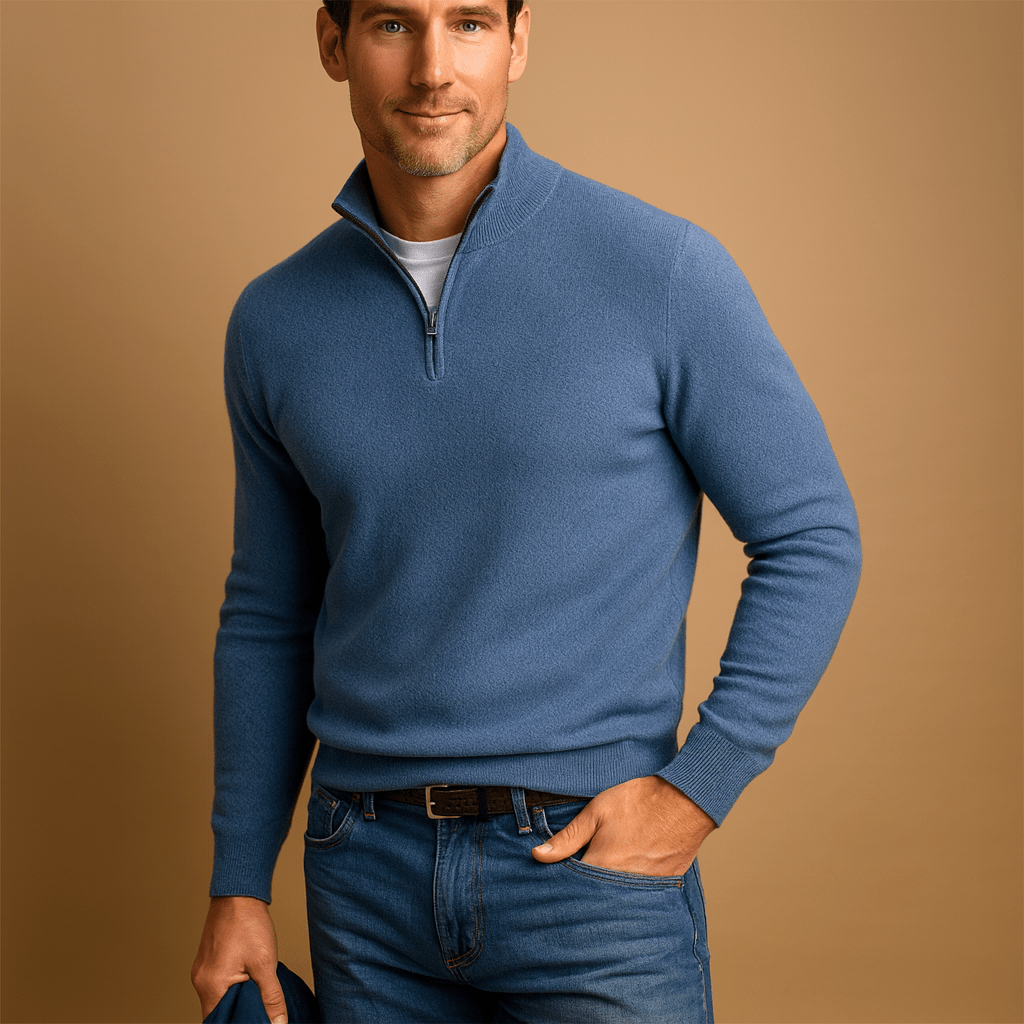 Men's Ribbed Funnel Neck Half-Zip Jumper