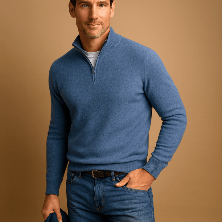 Men's Ribbed Funnel Neck Half-Zip Jumper
