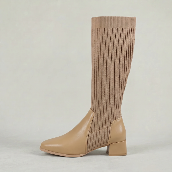 Women's Ribbed Knit Block Heel Knee-High Boots