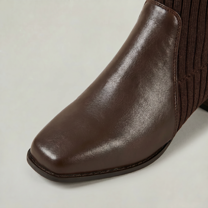 Women's Ribbed Knit Block Heel Knee-High Boots