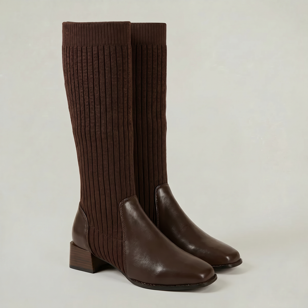 Women's Ribbed Knit Block Heel Knee-High Boots