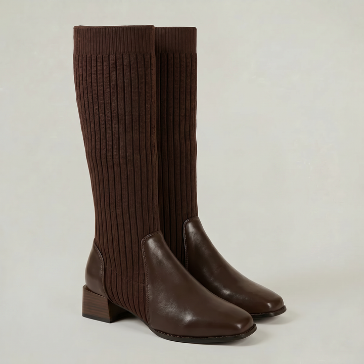Women's Ribbed Knit Block Heel Knee-High Boots
