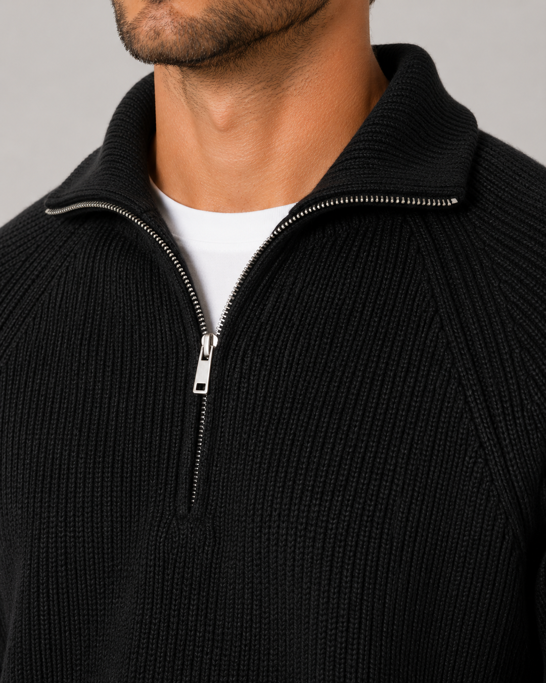 Men's Ribbed Quarter-Zip Mock Neck Sweater