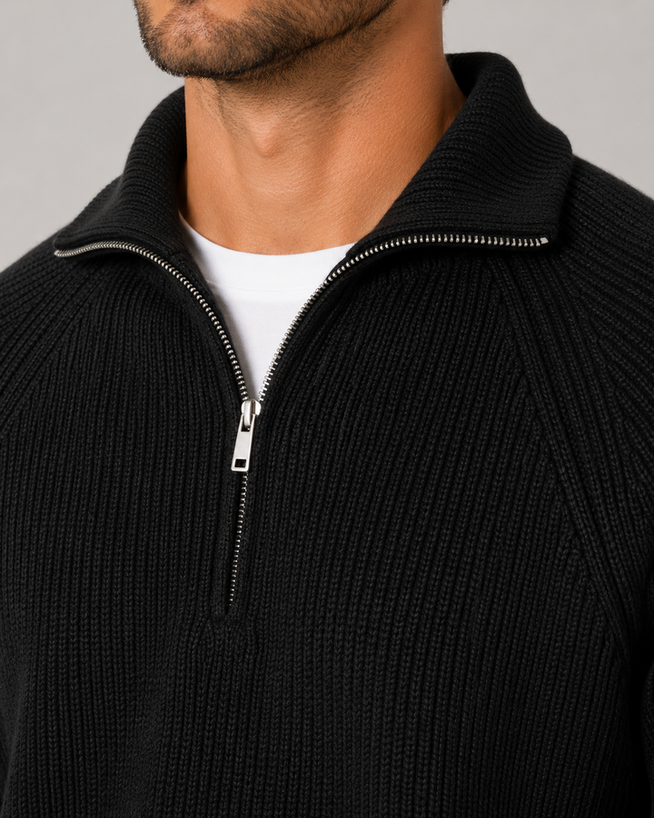 Men's Ribbed Quarter-Zip Mock Neck Sweater