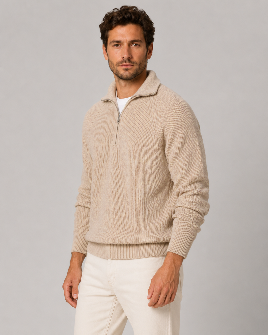 Men's Ribbed Quarter-Zip Mock Neck Sweater