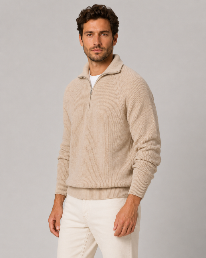 Men's Ribbed Quarter-Zip Mock Neck Sweater