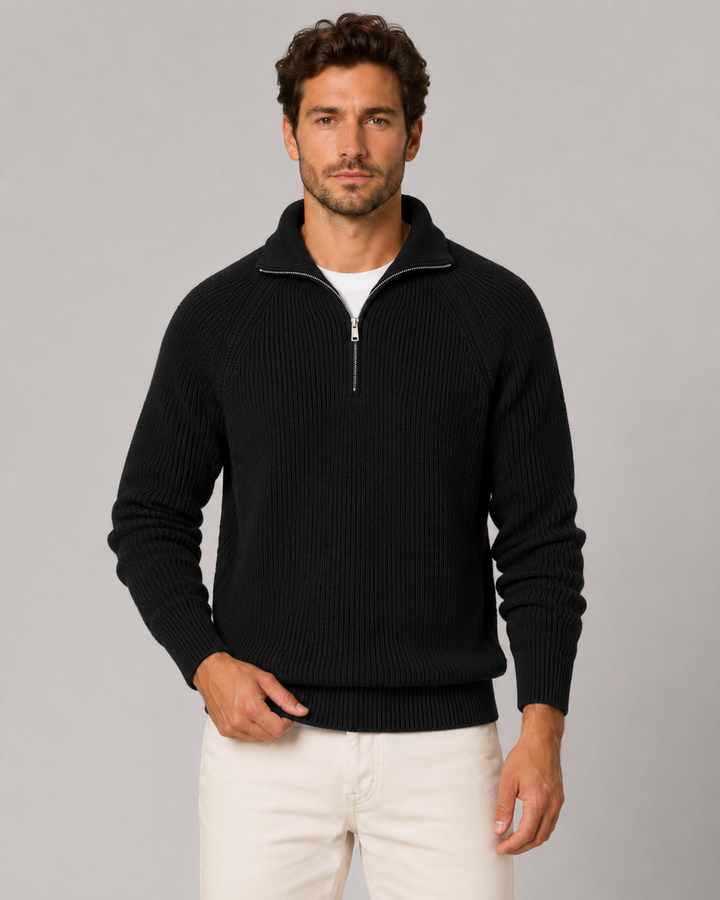 Men's Ribbed Quarter-Zip Mock Neck Sweater