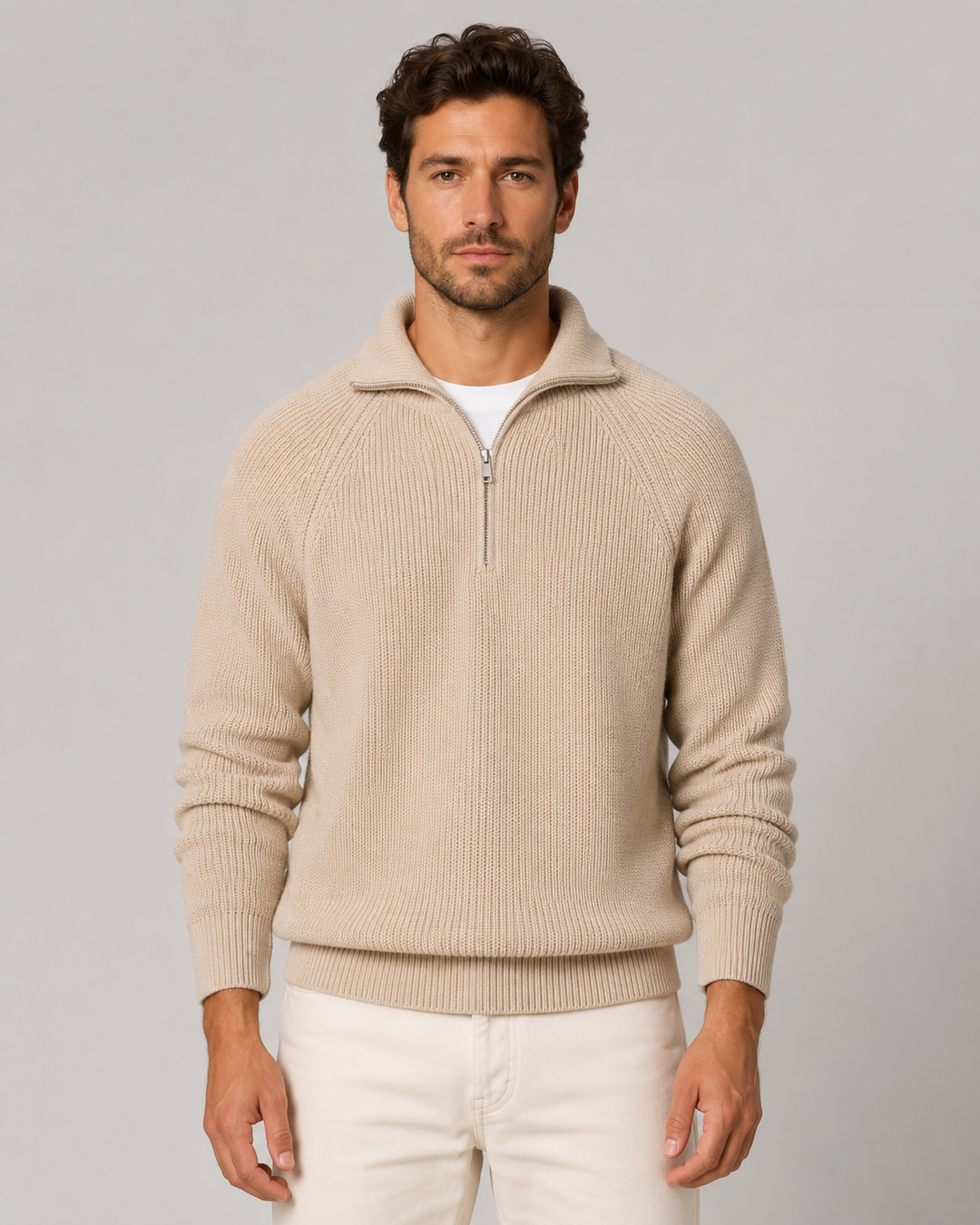 Men's Ribbed Quarter-Zip Mock Neck Sweater