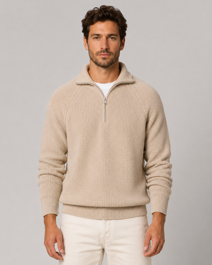 Men's Ribbed Quarter-Zip Mock Neck Sweater