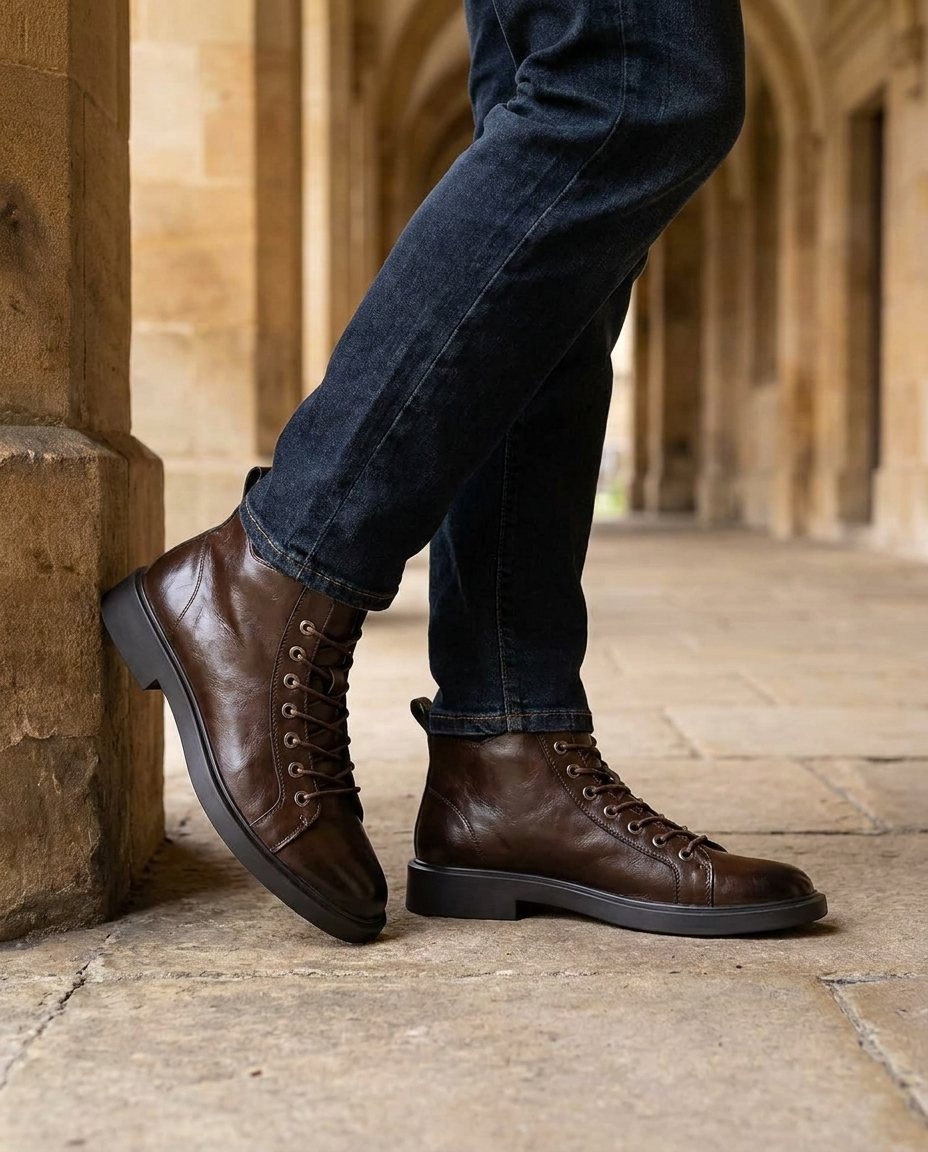 Men's Round-Toe Lace-Up Boots