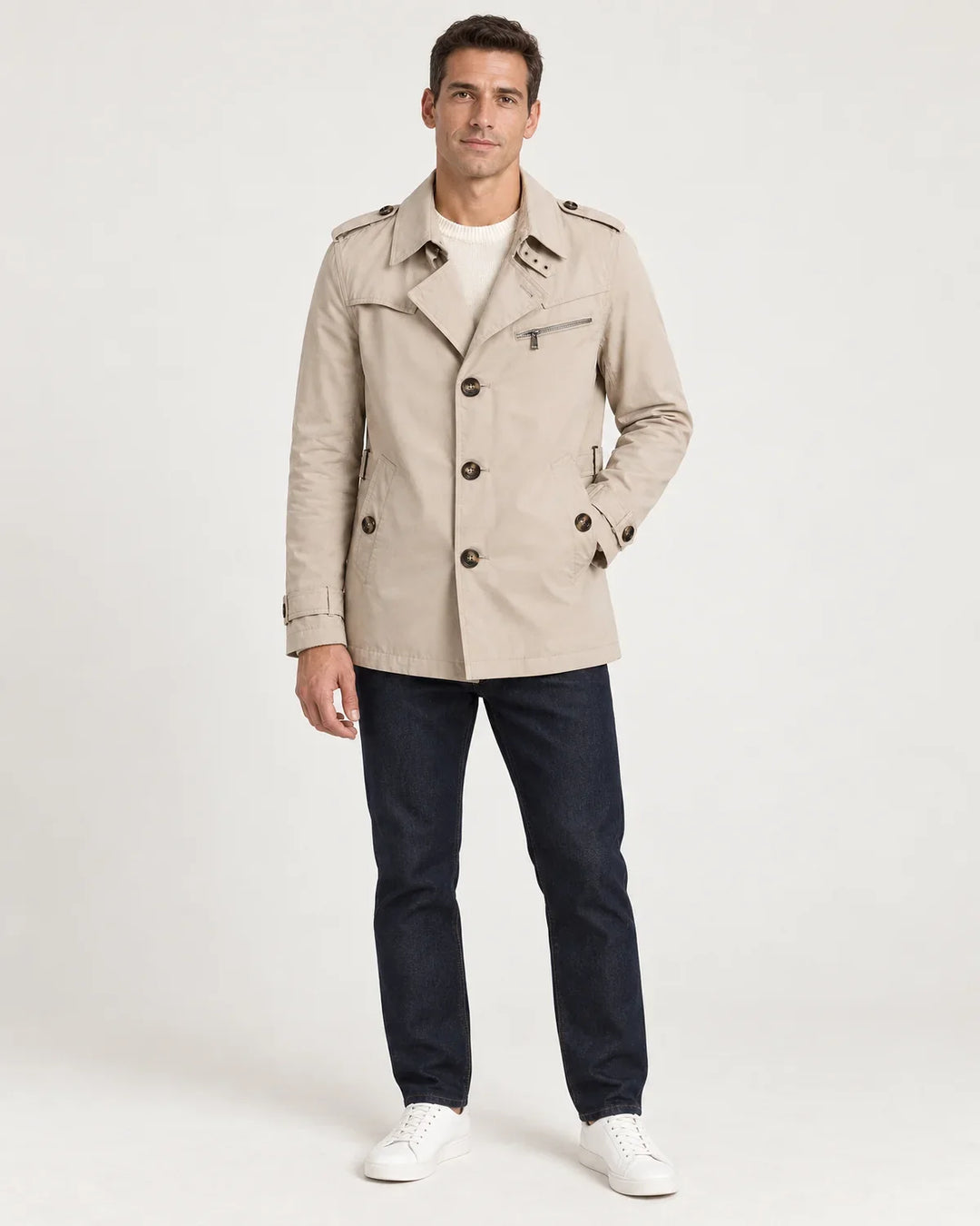 Men's Short Double-Breasted Trench Coat
