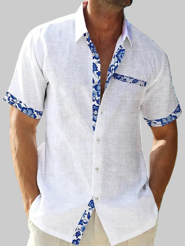 Men's Short-Sleeve Floral Trim Shirt