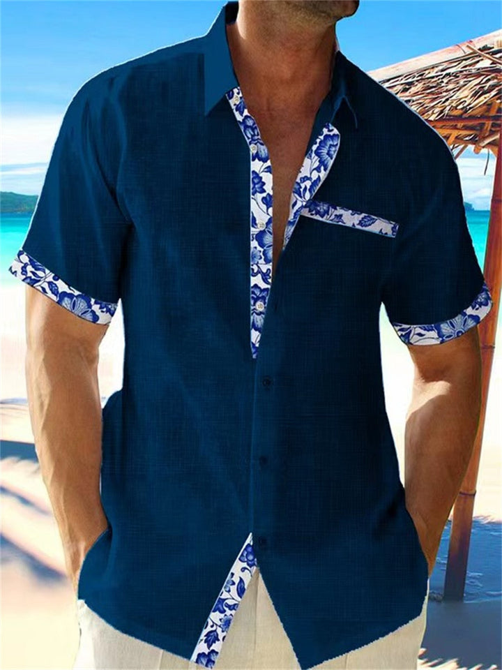Men's Short-Sleeve Floral Trim Shirt
