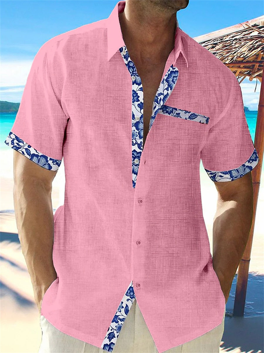 Men's Short-Sleeve Floral Trim Shirt